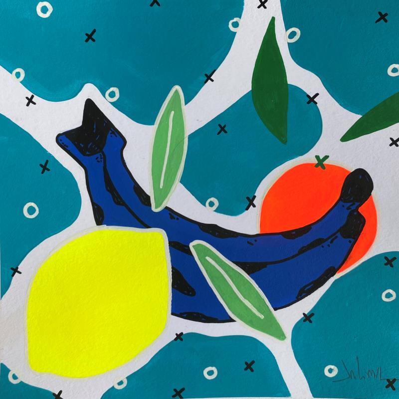 Gemälde Yellow and a Blue Banana von JuLIaN | Gemälde Pop-Art Acryl Stillleben