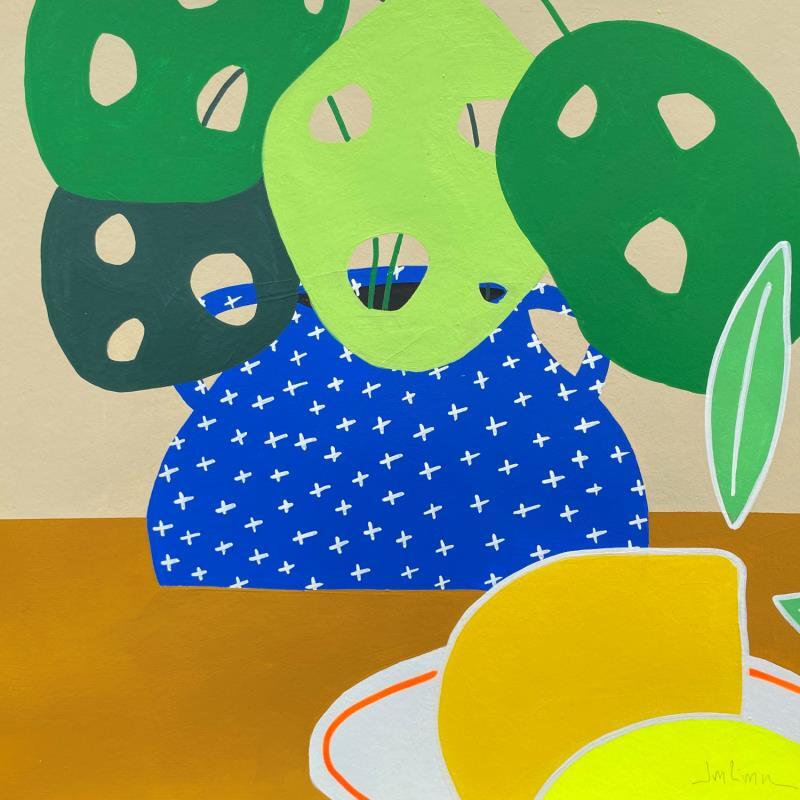 Gemälde Lemons and Monstera #2 von JuLIaN | Gemälde Figurativ Stillleben Acryl