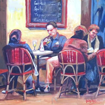 Peinture Cafe Descartes Paris par Brooksby | Tableau Figuratif Huile scènes de vie, Urbain