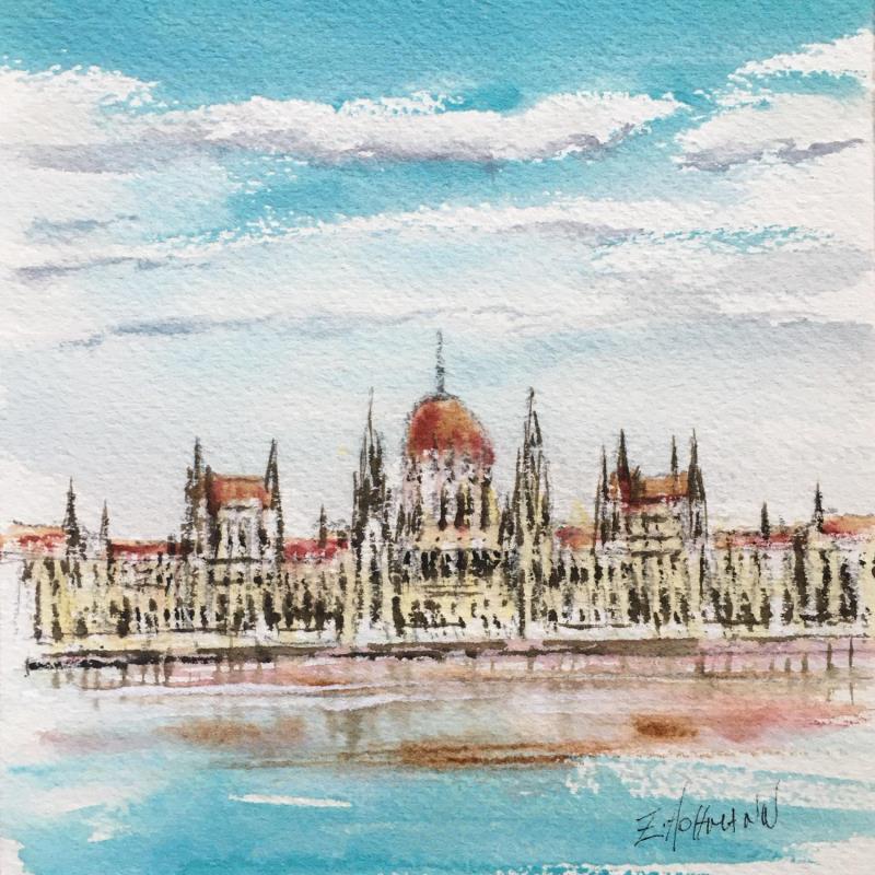 Peinture Budapest Parlement de Hongrie Orszaghaz par Hoffmann Elisabeth | Tableau Figuratif Urbain Aquarelle