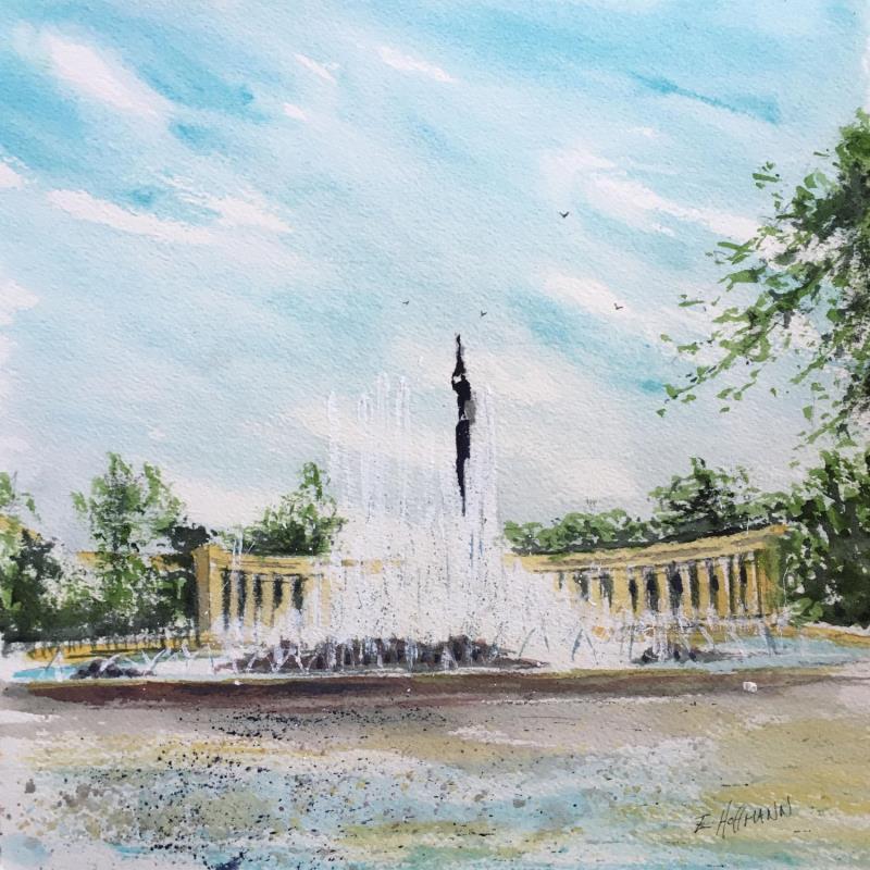 Peinture Vienne La fontaine au grand jet d’eau par Hoffmann Elisabeth | Tableau Figuratif Urbain Aquarelle