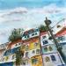Gemälde Hundertwasser von Hoffmann Elisabeth | Gemälde Figurativ Urban Aquarell