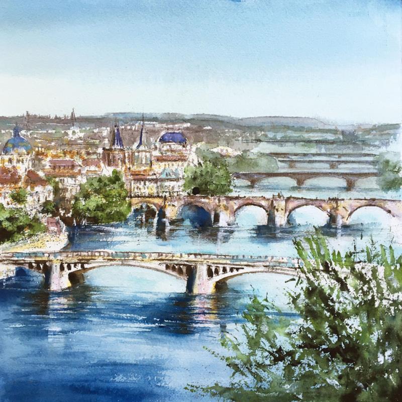 Peinture Prague Vltava par Hoffmann Elisabeth | Tableau Figuratif Aquarelle Urbain