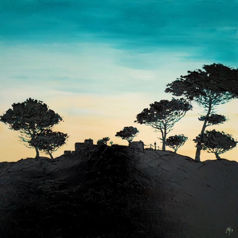 Painting Sur la colline by Blandin Magali | Painting Figurative Oil Landscapes, Minimalist