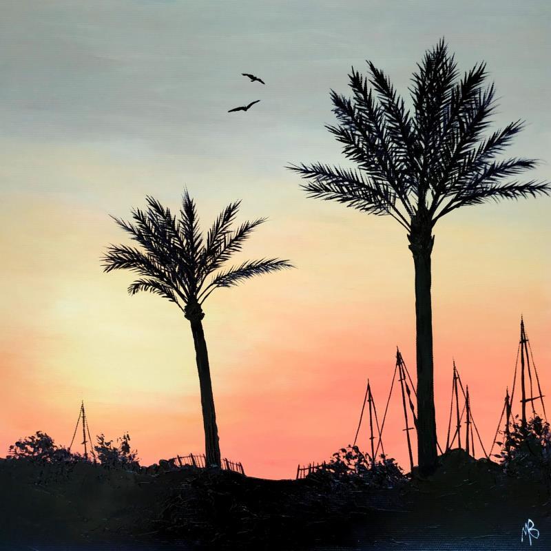 Painting Crépuscule en bord de mer by Blandin Magali | Painting Figurative Oil Landscapes, Minimalist