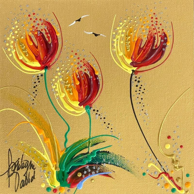 Painting Gold flowers by Fonteyne David | Painting Figurative Acrylic, Oil Pop icons