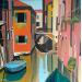 Gemälde Venise au bateau bleu von Du Planty Anne | Gemälde Figurativ Urban Öl