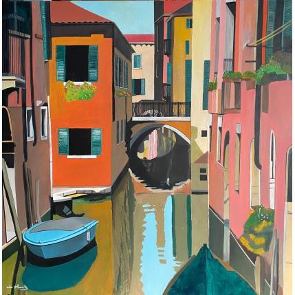 Painting Venise au bateau bleu by Du Planty Anne | Painting Figurative Oil Urban