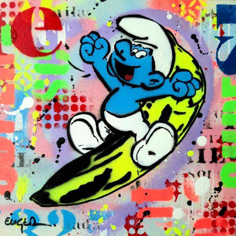 Gemälde HAPPY von Euger Philippe | Gemälde Pop-Art Pop-Ikonen Graffiti Pappe Acryl Collage