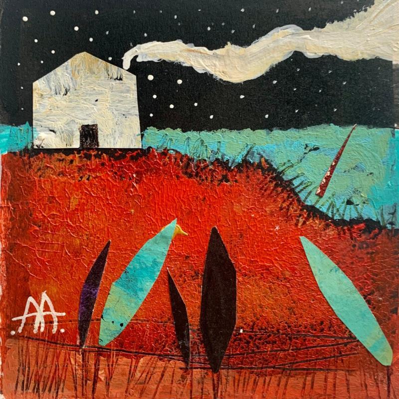 Gemälde Rojo y humo von Arias Parera Almudena | Gemälde Naive Kunst Landschaften Acryl