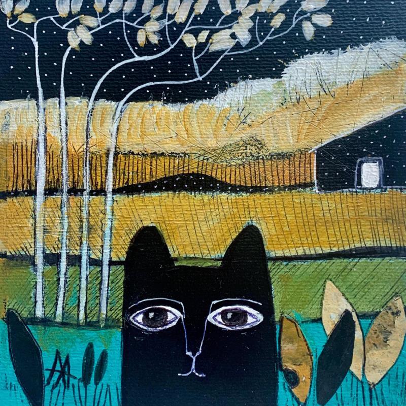 Painting Gato noche by Arias Parera Almudena | Painting Naive art Acrylic Animals, Landscapes, Pop icons