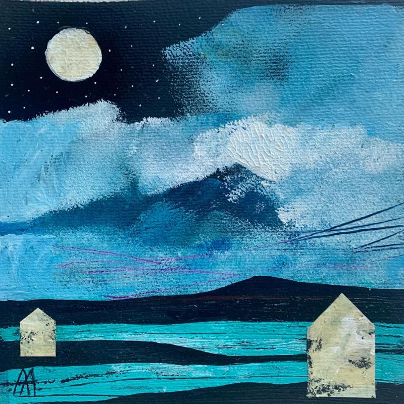 Painting Noche Azul by Arias Parera Almudena | Painting Naive art Acrylic Landscapes, Pop icons