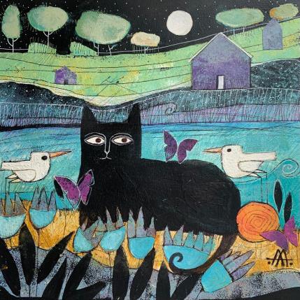 Painting El gato negro by Arias Parera Almudena | Painting Illustrative Mixed Animals, Landscapes, Life style