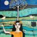 Peinture Noche de estrellas par Arias Parera Almudena | Tableau Art naïf Paysages Scènes de vie Acrylique