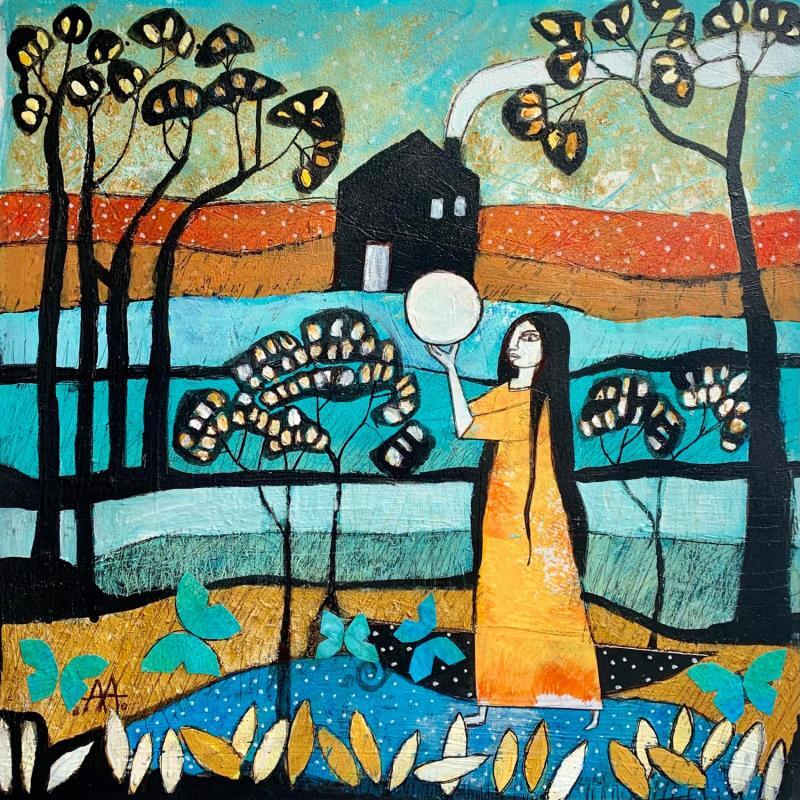 Painting Vestida de naranja by Arias Parera Almudena | Painting Naive art Acrylic Landscapes, Life style