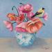 Painting Fleurs dans un vase papillon avec oiseau jaune by Sally B | Painting Raw art Still-life Acrylic