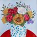 Gemälde Bouquet fleurs sur table rouge von Sally B | Gemälde Art brut Stillleben Acryl