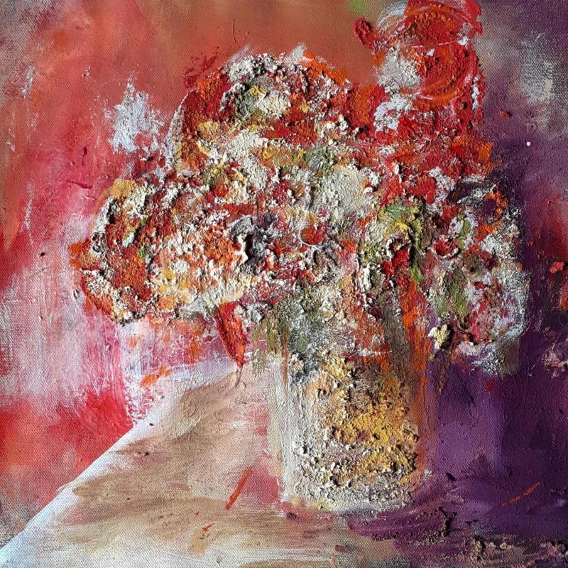 Gemälde Bouquet de fleurs dans le vase von Nelleke Smit | Gemälde Figurativ Acryl, Öl Stillleben