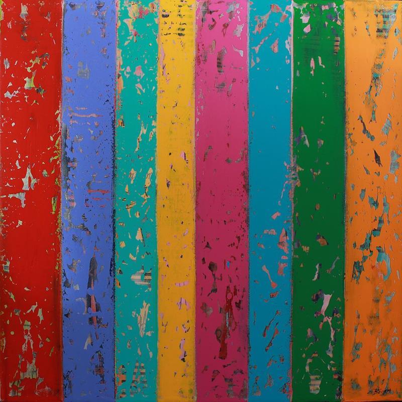 Peinture Bandes Colorées n°10 par Becam Carole | Tableau Abstrait Minimaliste Huile Acrylique