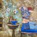Peinture L'éveil bleu par Romanelli Karine | Tableau Figuratif Mixte scènes de vie