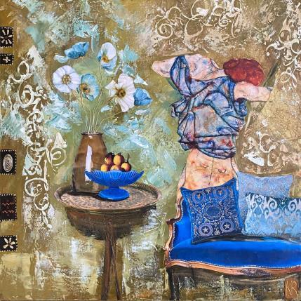 Painting L'éveil bleu by Romanelli Karine | Painting Figurative Mixed Life style