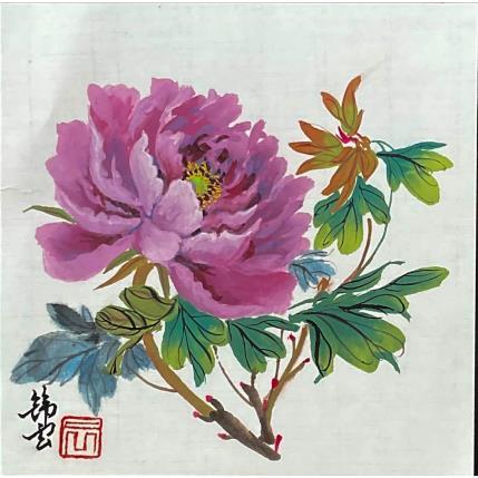 Painting Pivoine violette by Tayun | Painting Figurative Watercolor still-life