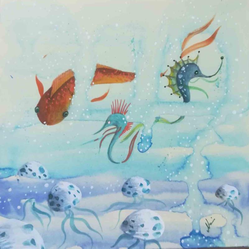 Peinture Le meduse in fondo in fondo par Nai | Tableau Art naïf Acrylique