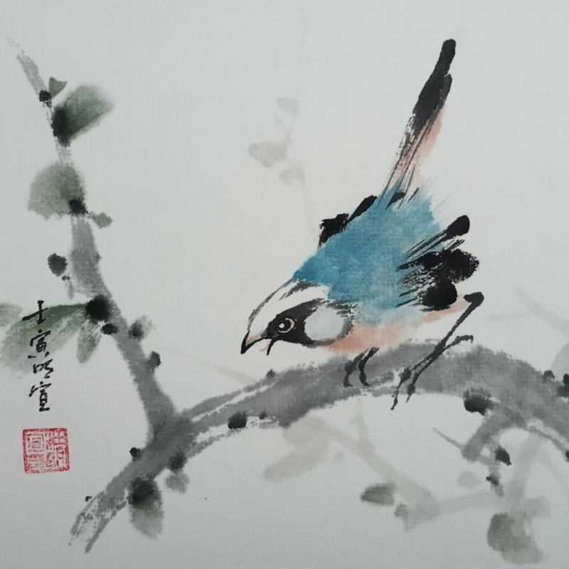 Painting Blue bird by Du Mingxuan | Painting Figurative Watercolor Landscapes