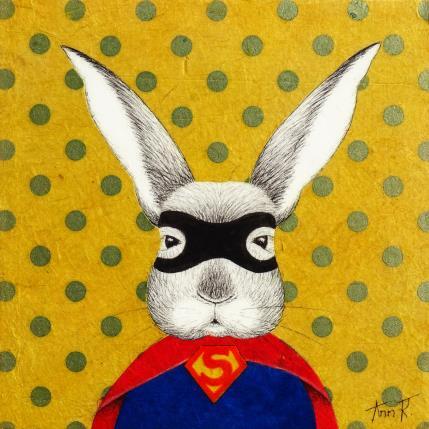 Peinture Super Rabbit par Ann R | Tableau Illustration Mixte animaux, icones Pop