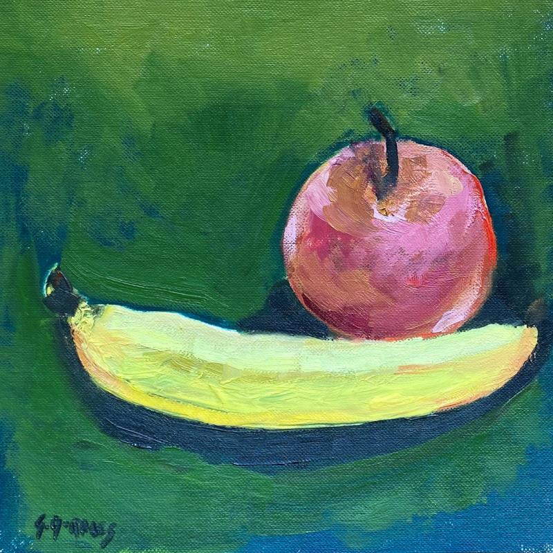 Painting POMME BANANE 1 by Morales Géraldine | Painting Figurative Still-life Oil Acrylic