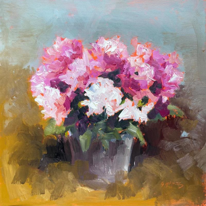 Painting BOUQUET PIVOINES ROSES ET BLANCHES by Morales Géraldine | Painting Figurative Acrylic, Oil Still-life
