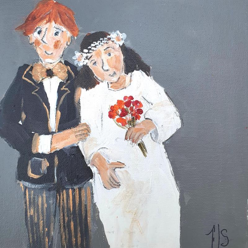 Painting Les mariés by Soizeau Françoise | Painting Figurative Acrylic, Cardboard Life style, Pop icons