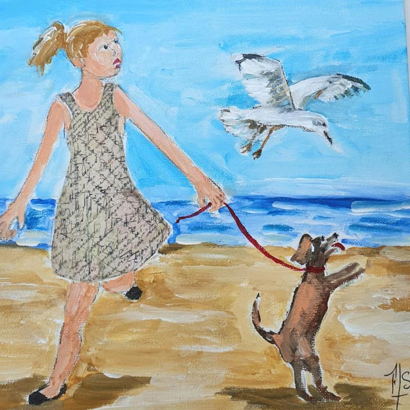 Painting La mouette by Soizeau Françoise | Painting Figurative Mixed Acrylic Life style Animals