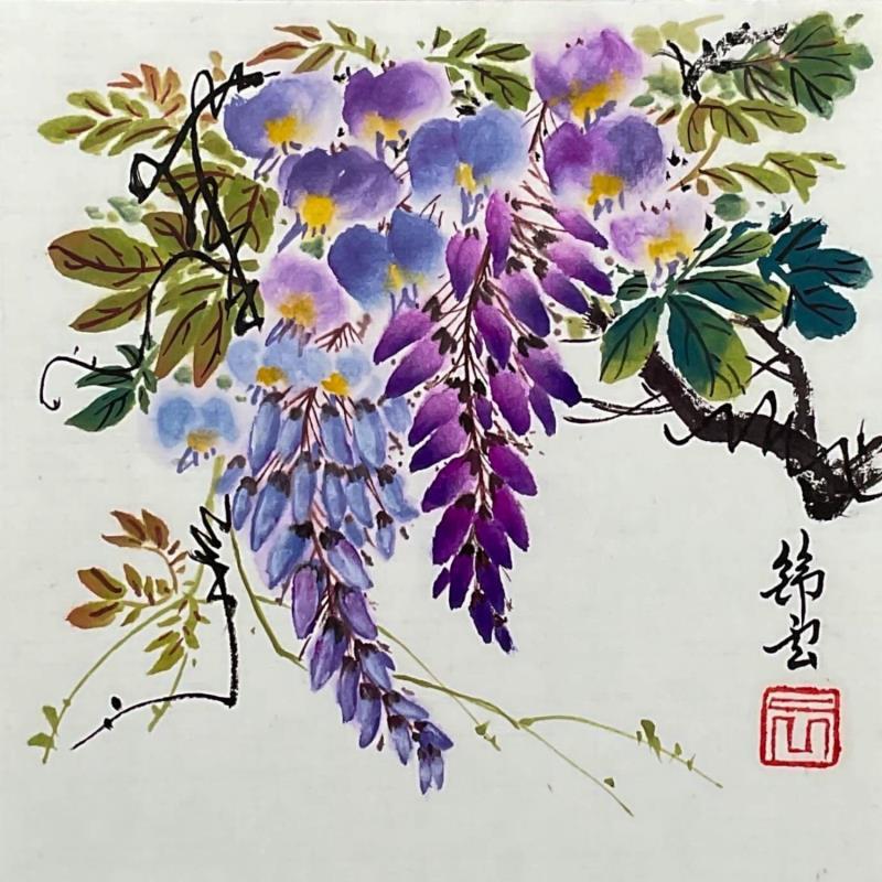 Peinture Glycine par Tayun | Tableau Figuratif Nature Aquarelle Encre