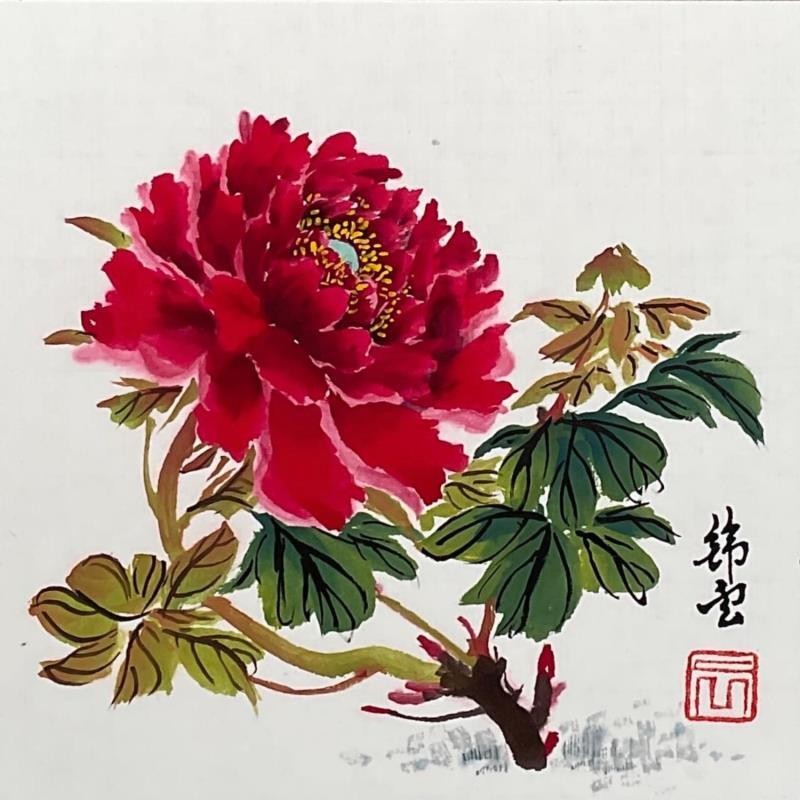 Peinture Pivoine rouge par Tayun | Tableau Figuratif Aquarelle, Encre Nature