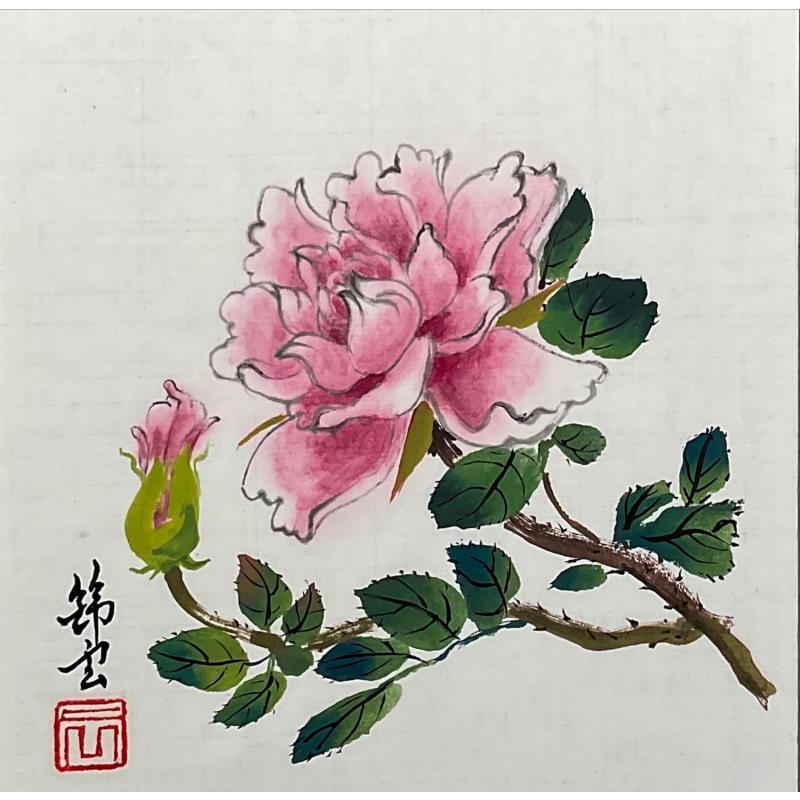 Peinture Rose rose par Tayun | Tableau Figuratif Nature Aquarelle Encre