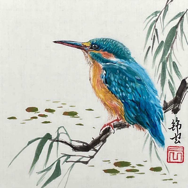 Gemälde Martin-pêcheur von Tayun | Gemälde Figurativ Natur Aquarell Tinte