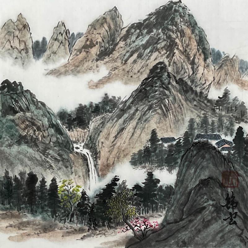 Painting Cascade by Tayun | Painting Figurative Nature Watercolor Ink