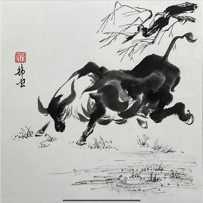 Peinture Taureau par Tayun | Tableau Figuratif Aquarelle, Encre animaux