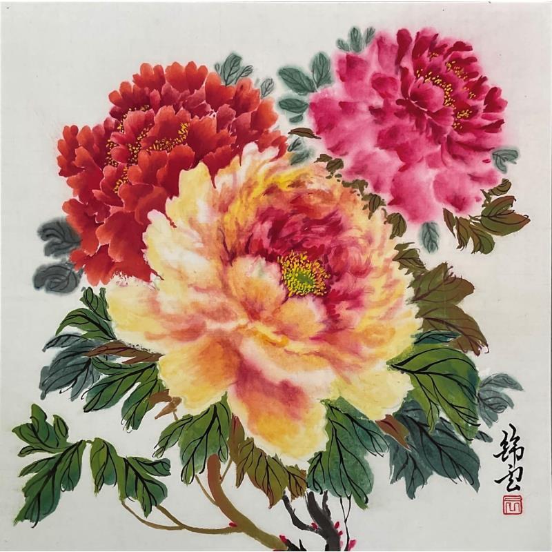 Painting Trois pivoines by Tayun | Painting Figurative Nature Ink