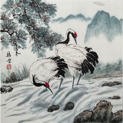 Painting Grues qui pechent by Tayun | Painting Figurative Ink Animals