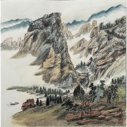 Peinture Pic de montagne par Tayun | Tableau Figuratif Encre Paysages