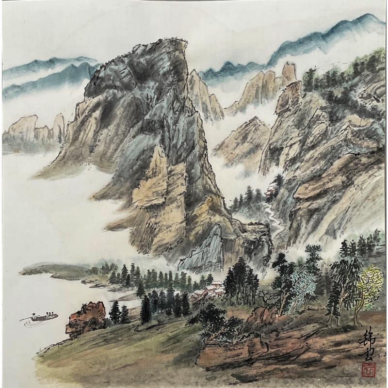 Gemälde Pic de montagne von Tayun | Gemälde Figurativ Landschaften Tinte