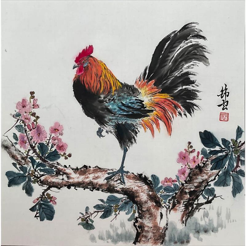 Gemälde Coq von Tayun | Gemälde Figurativ Tiere Aquarell Tinte