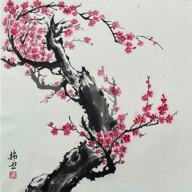 Painting Branche de Cerisier by Tayun | Painting Figurative Nature Watercolor Ink