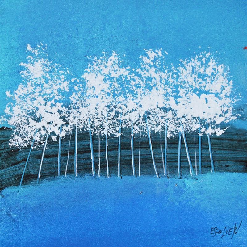 Painting Arbres sur fond bleu by Escolier Odile | Painting Figurative Mixed Landscapes