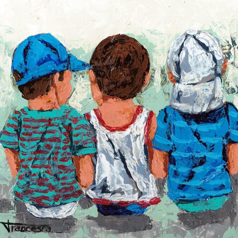 Gemälde Chicos von Escobar Francesca | Gemälde Figurativ Alltagsszenen Acryl