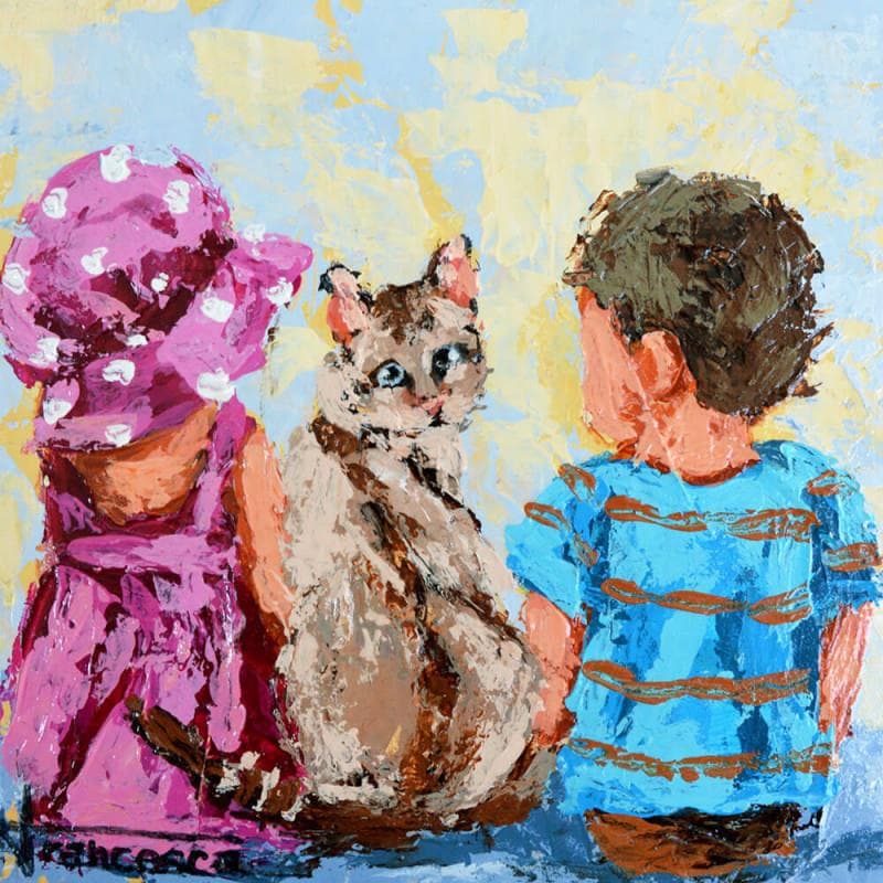 Painting Mirada de gato by Escobar Francesca | Painting Figurative Acrylic Life style