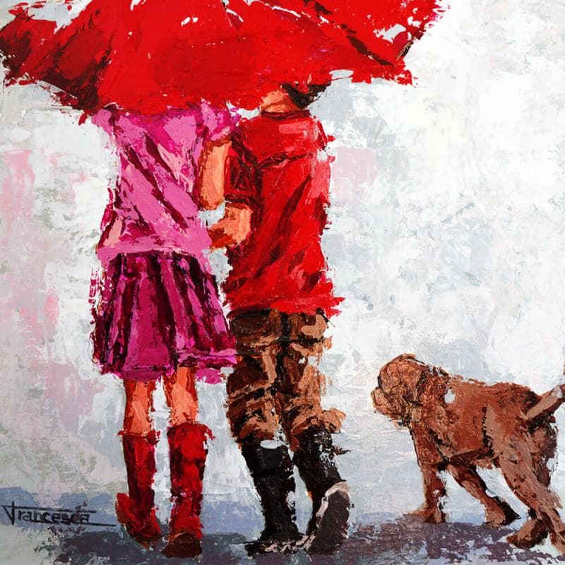 Peinture Bajo el paraguas par Escobar Francesca | Tableau Figuratif Mixte scènes de vie