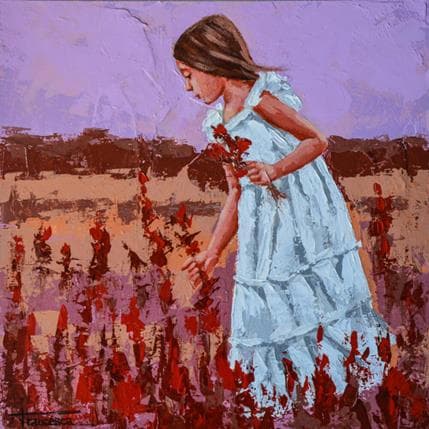 Peinture Flores rojas par Escobar Francesca | Tableau Figuratif Mixte scènes de vie